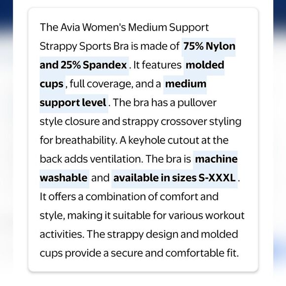 Avia Medium Suppprt Strappy Sports Bra- Black - Picture 6 of 8